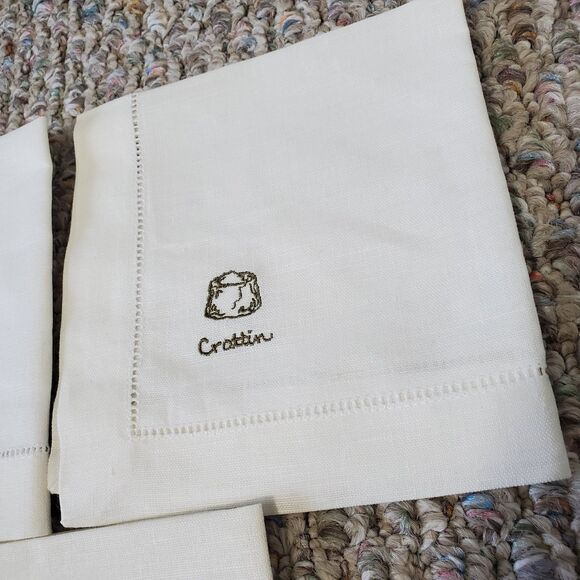 Williams-Sonoma Cheese Cocktail Napkins Linen Cotton Green Embroidered  *READ* - Picture 3 of 9
